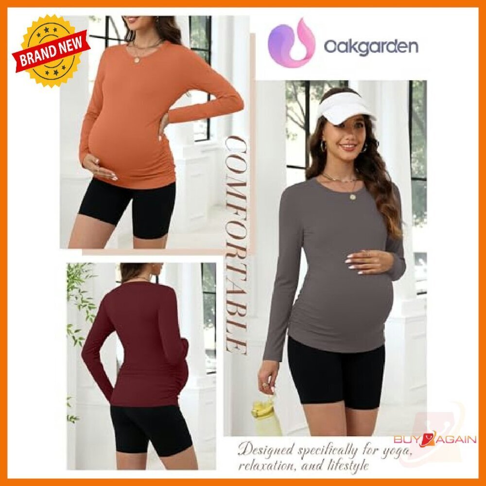 Maternity Long Sleeve Yoga Shirts 3 Pack Side Ruched Athletic Tops - Picture 6 of 7